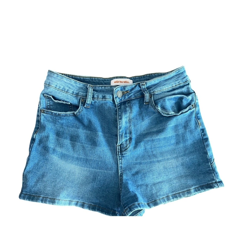Wish You Well Women Medium Wash Star Patch Denim Shorts Blue Size Large WUW-2336